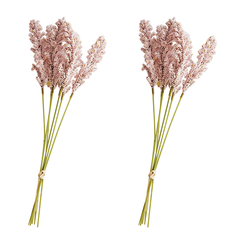 Photography Lighting Simulation - ライトピンクの人工穀物の花の枝2本、リアルな花束を再現、結婚式、家の装飾、写真撮影の小道具、人工小麦