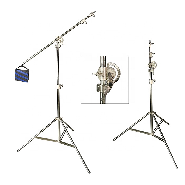 Light Stand Sandbag - 4m 2in1 ライトスタンド、ブームアーム、回転可能なステンレススチール三脚ブームライトスタンド、スタジオ写真用サンドバッグ付き