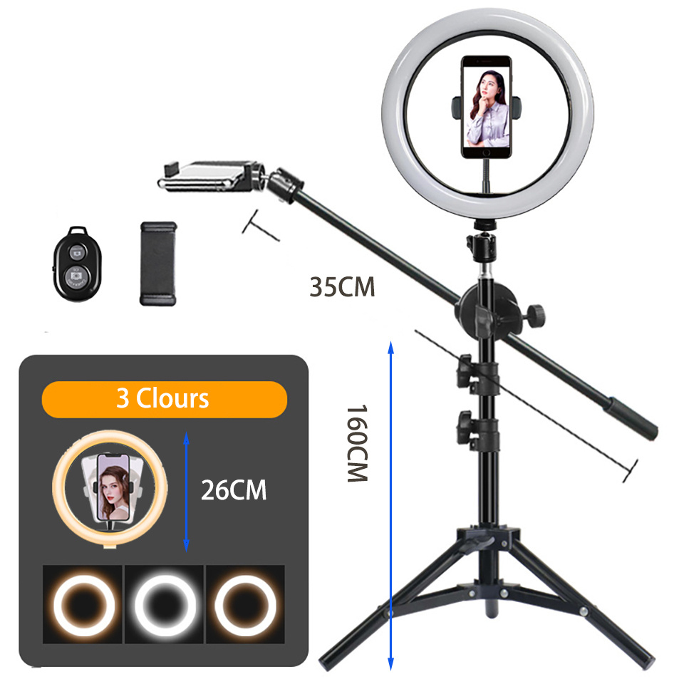 Photography Lighting For Studio - 26CM写真撮影用LEDリングライト、サークルフィルライト、カメラ写真スタジオ、スマホ自撮りランプ、リングライト三脚＆スマホホルダー