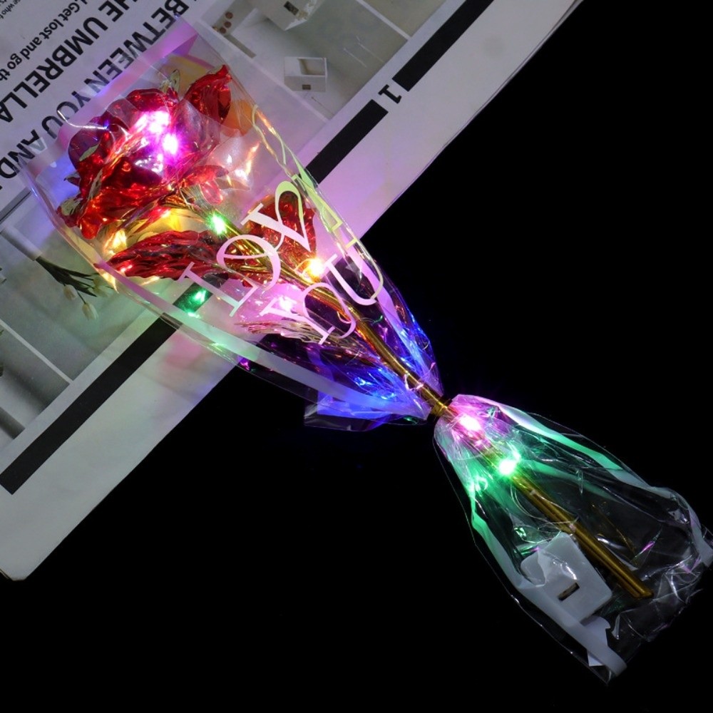 Photography Lighting Simulation - 光る金箔のバラの花LEDライト写真撮影用小道具模擬バラの花束カラフルな母の日のギフト