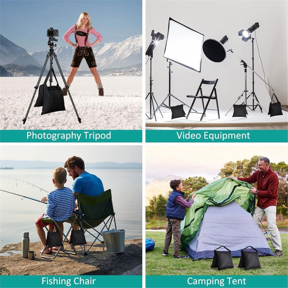 Light Stand Sandbag - DT75BG 8パックサンドバッグ ウェイトバッグ ライトスタンド写真撮影用、背景スタンド用サドルバッグ、釣り用椅子用