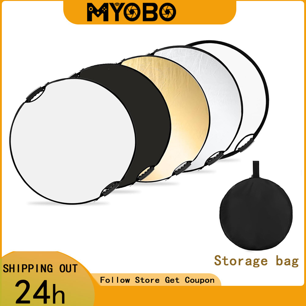 Photography Lighting For Studio - MYOBO折りたたみ式ライトリフレクター、キャリングケース付き、5 in 1ハンドルリフレクター、写真スタジオ照明用