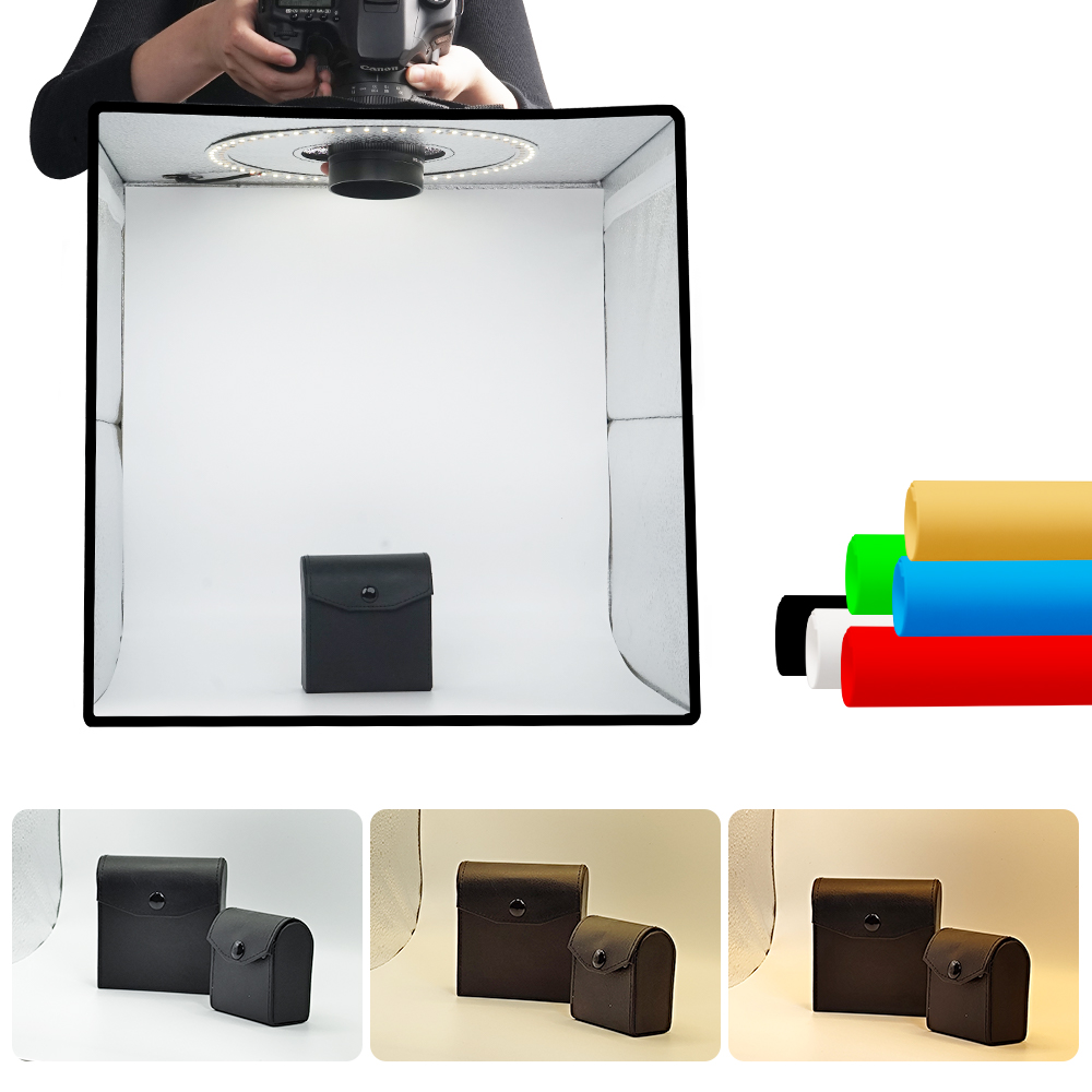 Photography Lighting Setup - ライトダウ調光可能フォトボックスLEDライトルームフォトスタジオライトボックスキット120個LED 6種類の背景布付き写真撮影用ポータブル折りたたみ式