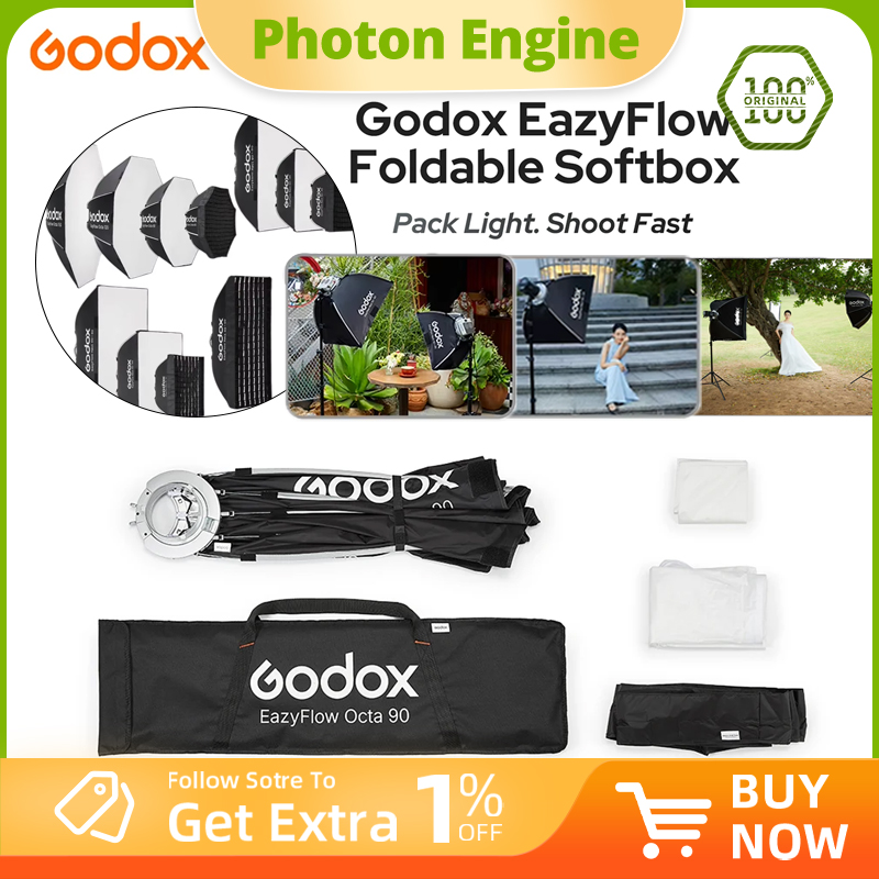 Photography Lighting Setup - Godox EazyFlowシリーズ折りたたみ式ソフトボックス ボーエンズマウント ポータブルクイックセットアップ照明ディフューザー 写真スタジオフラッシュLEDライト用
