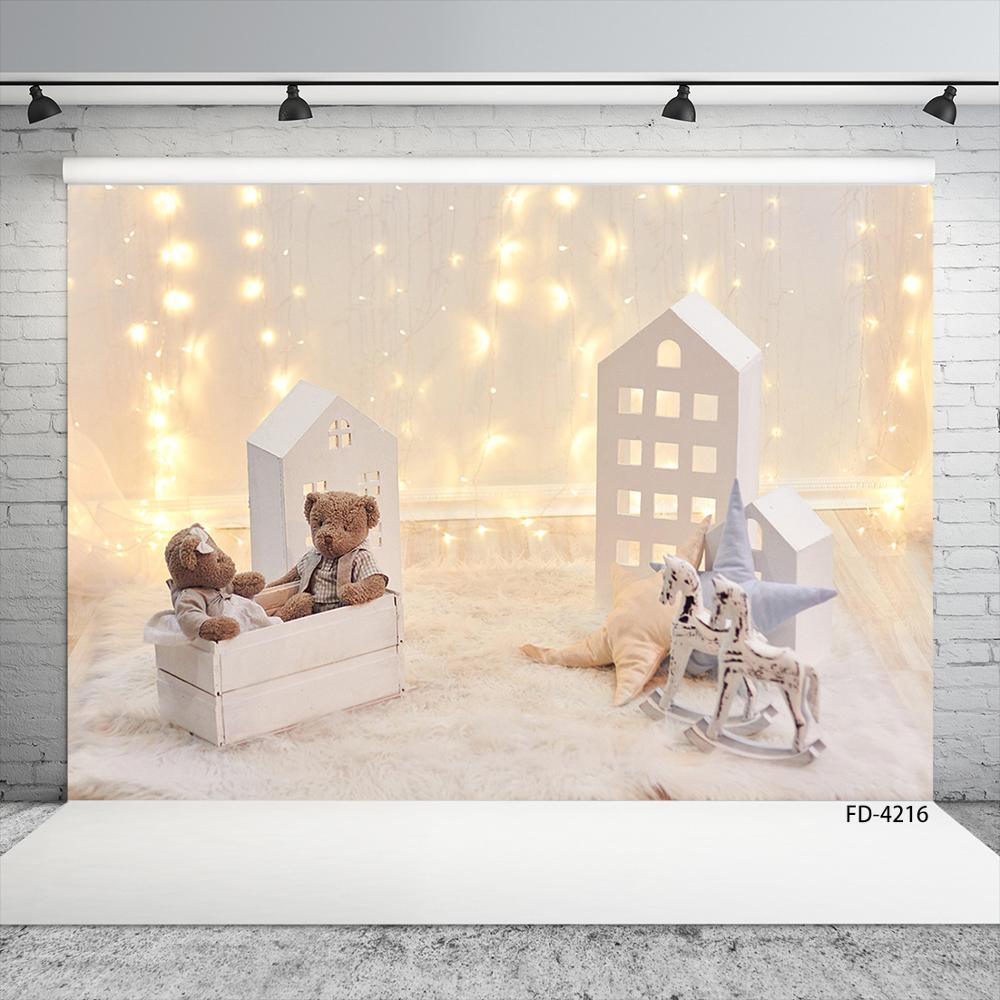クリスマスライトの文字列のおもちゃクマの馬家撮影の背景の赤ち - Photography Lighting Home のレビューと価格