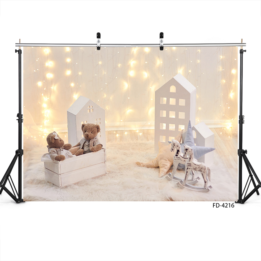 クリスマスライトの文字列のおもちゃクマの馬家撮影の背景の赤ち - Photography Lighting Home のレビューと価格